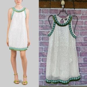 PHO FIRENZE WHITE SEQUIN MINI DRESS WITH DECORATED PROFILES XS